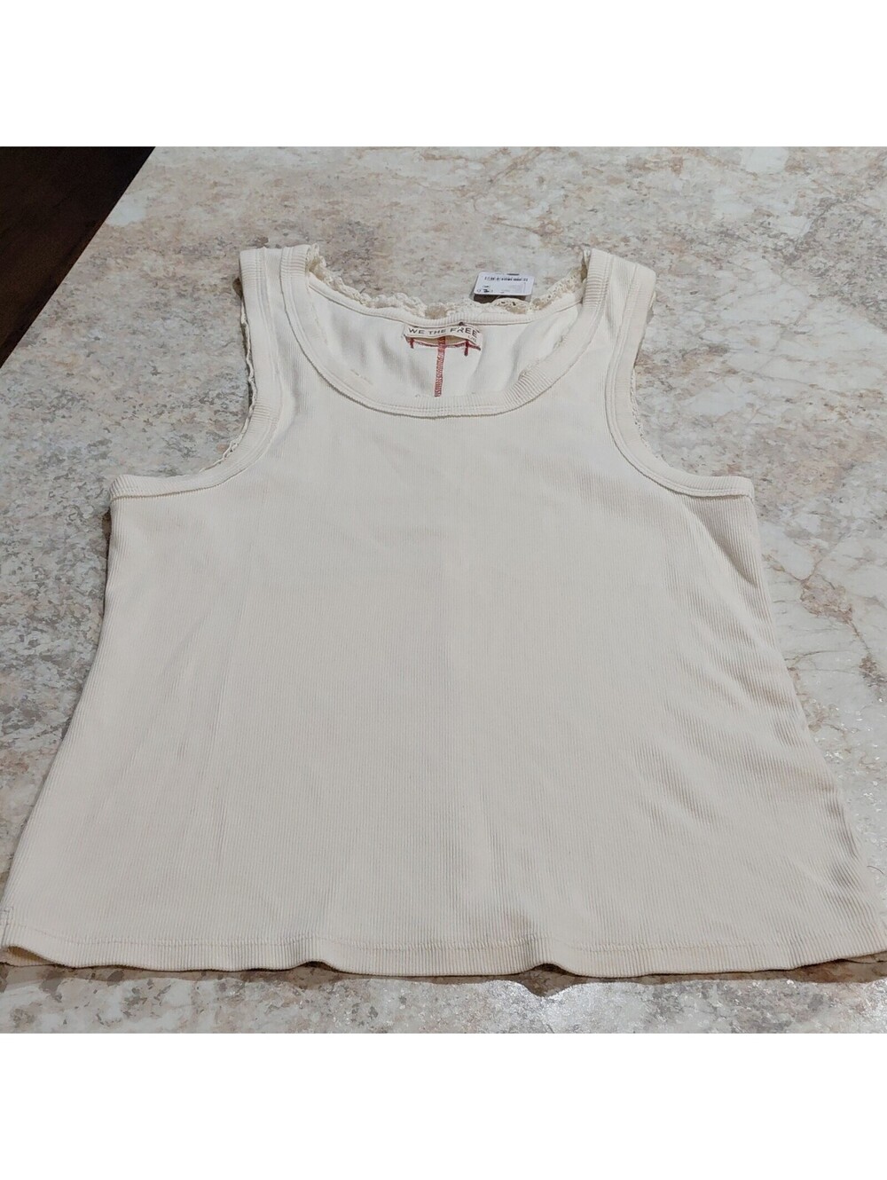 NWT We The Free Womens Ribbed Knit Lace Trim Scoop Neck Tank Cream Sz L #931